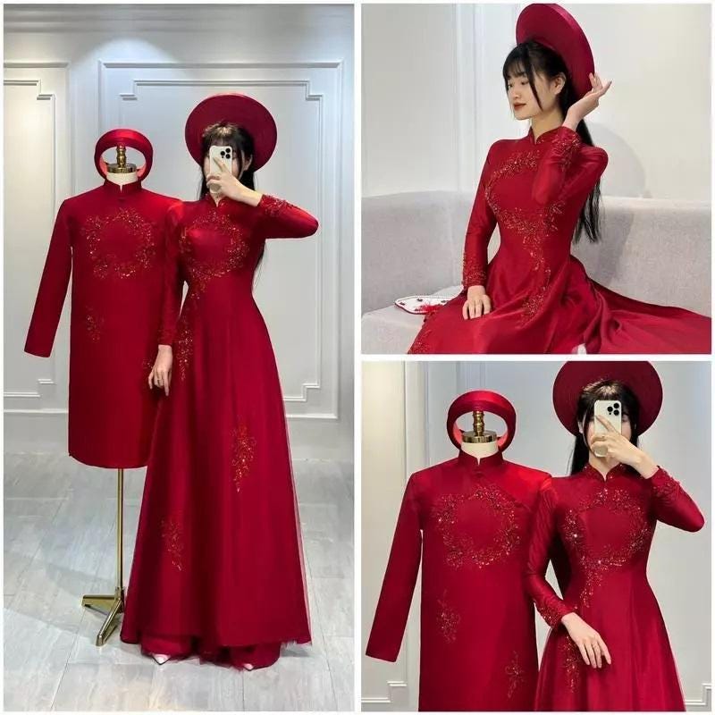 Amazon.com: A44 Green Ao Dai Gam No Pants Ao dai Vietnam
