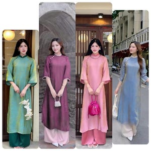 Pre-made Ao Dai Viet Nam, Modern Vietnamese Ao Dai Dress – Sheer Silk Organza for Women | Lunar New Year Dress | Festival Holiday Tunic Set