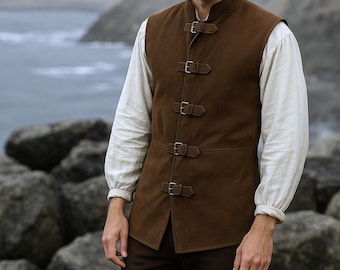 Brown Suede Leather Pirate Vest: Renaissance Cosplay Costume