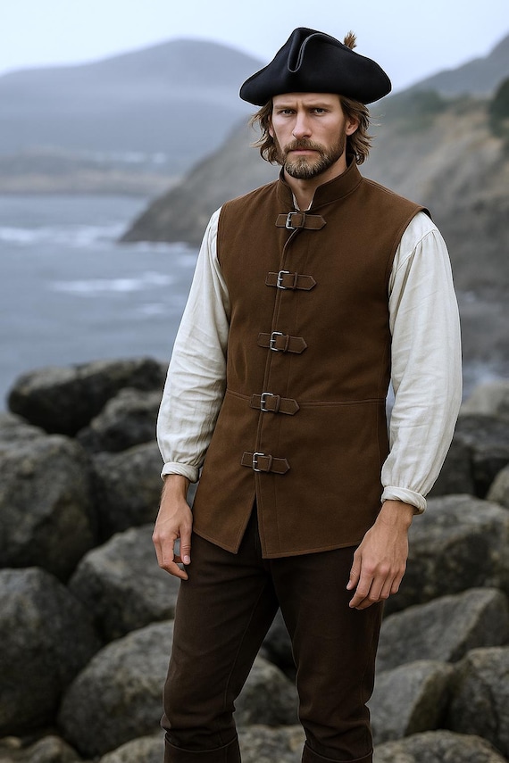 Brown Suede Leather Pirate Vest: Renaissance Cosplay Costume