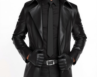 Men&#39;s Black Leather Trench Coat: Cyberpunk Gothic Matrix Style