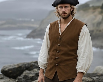 Genuine Suede Leather Vest | Historical Pirate Vest | Colonial Style Waistcoat