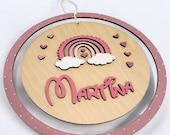 Fiocco nascita, idea regalo per nascita bimbo in legno. Decorazione per baby shower con nome bimbo. Decorazione cameretta. Regalo neonato