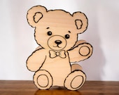 Lampada da tavolo artigianale in legno. Regalo fatto a mano per bimbi. Luce notturna handmade. Lampada notturna con orsetto