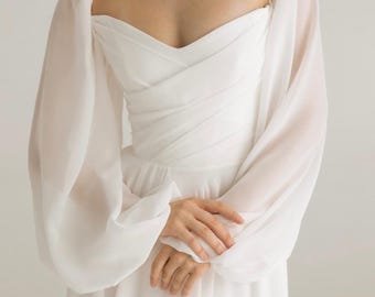 Chiffon wedding dress with long sleeves, wedding dress with sleeves, long train wedding dress, romantic chiffon dress