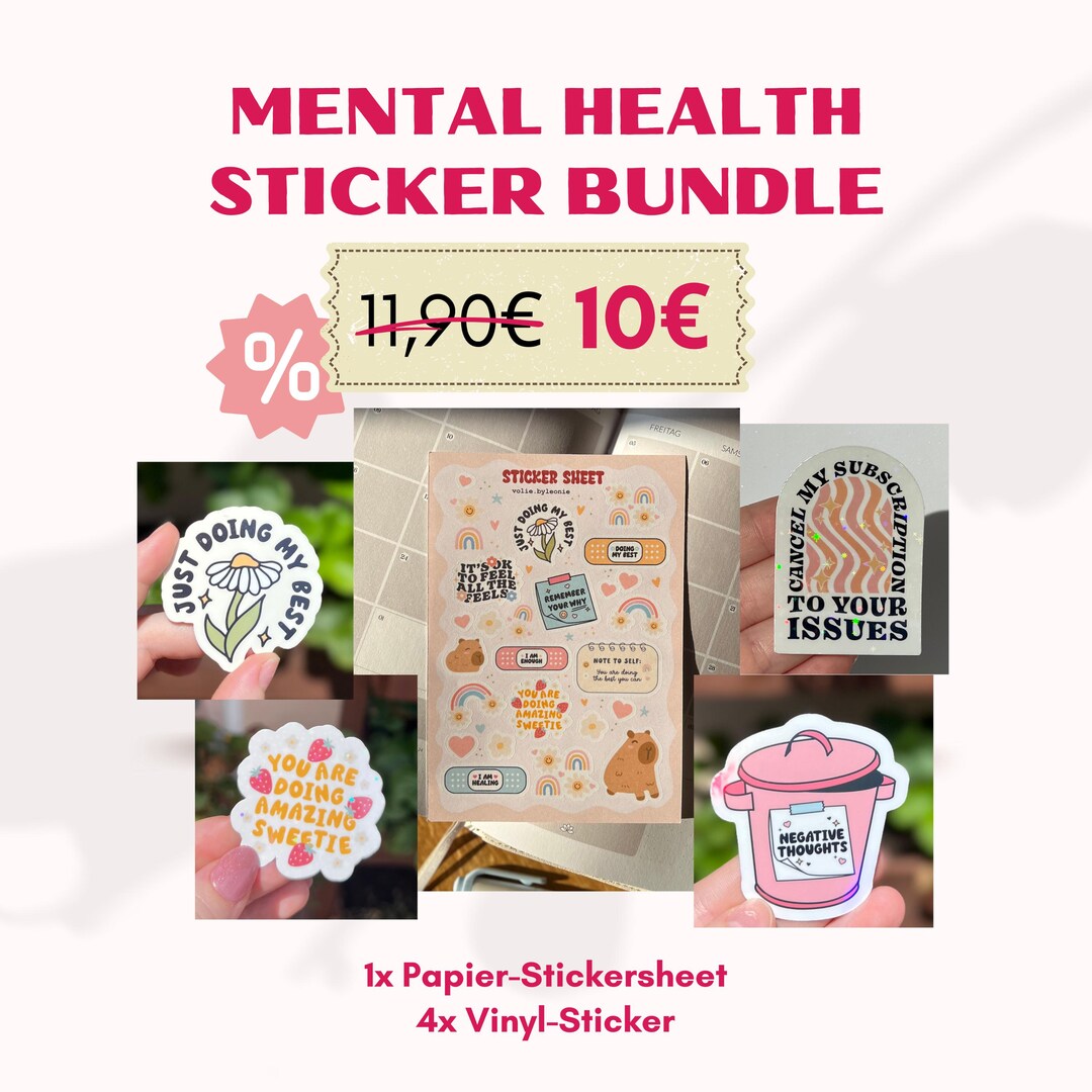 Mindfullness Sticker Mental Health Sticker Bundle – 1 Sticker Sheet & 4 Vinyl Stickers ...