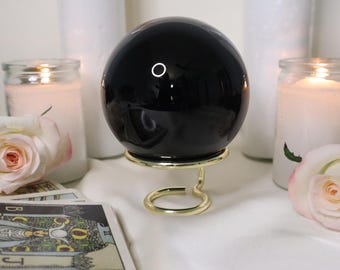 Obsidian Sphere for scrying/ Crystal Ball w/ stand for divination/ Absorbs negativity and enhances clearing spell work/ Enhances intuition