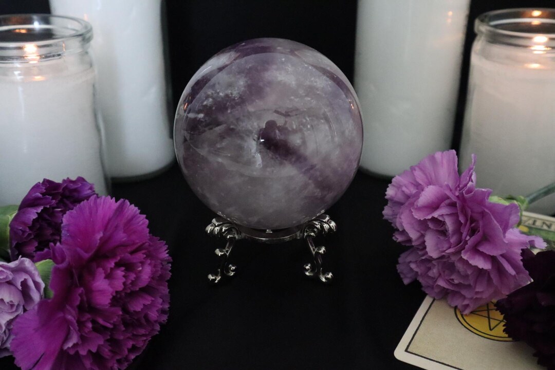 Amethyst Crystal Ball W/ Stand / Amethyst Sphere/ Used for Enhancing ...