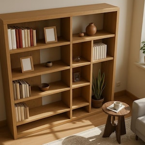 Modern Bookcase, Minimalist Bookcase, Low Bookcase, Handcrafted Low Shelving Unit, Wooden Shelves Book Holder, Wooden Shelving Unit