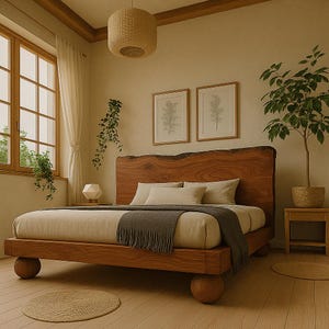 Reclaimed Aesthetic platform bedframe en hoofdeinde, rustiek Live Edge massief houten bedframe, queensize bedframe, rustiek slaapkamermeubilair