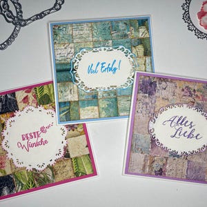 Lot de 3 cartes de voeux faites main - Messages en allemand