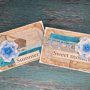 Lot de 2 mini enveloppes – 7,8 × 5,2 cm – Dentelle, rubans et fleurs 3D