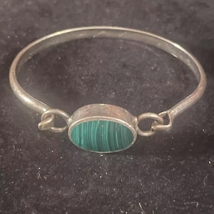 Vintage Sterling Silver 925 Green Malachite Bangle Bracelet. 6.5 Inches