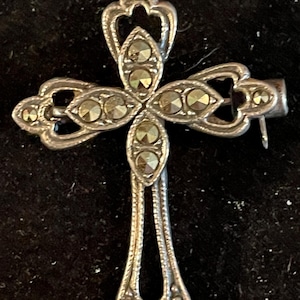 Sterling Silver Marcasite Cross Brooch/ Pin. Religious. Vintage