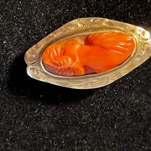Antique 10k Yellow Gold Carved Coral Cameo Stick Pin. Hat Pin. Estate. Victorian