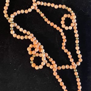Vintage 14k Gold Bead & Angel Skin Coral Bead Long Necklace. 28 Inches.