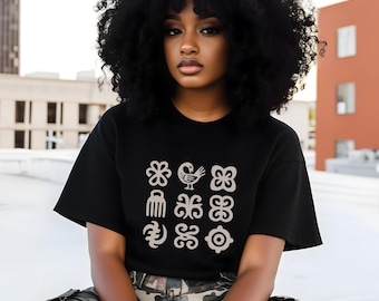 Koszulka z afrykańskimi symbolami Adrinka: zniszczony nadruk, Miesiąc Czarnej Historii