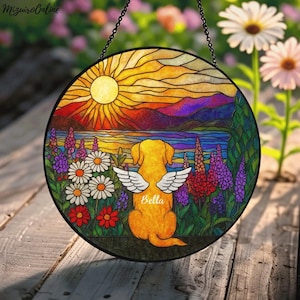 Personalized Dog Memorial Stained Glass Suncatcher, Custom Pet Loss Sympathy Gift, Dog Remembrance Keepsake, Loss of Dog Gift for Dog Lovers