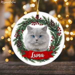 Custom Pet Photo Christmas Ornament,Personalized Cat or Dog Keepsake,Pet Portrait with Name,Pet Memorial Ornament,Holiday Gift for Pet Lover