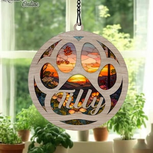 Personalized Dog Loss Suncatcher Ornament, Dog Paw Ornament, Custom Name Pet Keepsake, Pet Remembrance Keepsake, Rainbow Bridge Pet Ornament