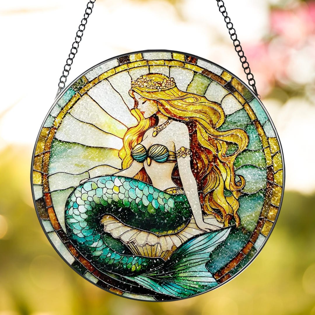 Mermaid Stained Glass Suncatcher Window Hanging, Mermaid Sun Catcher ...