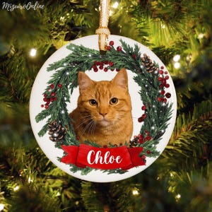 Custom Pet Photo Christmas Ornament, Personalized Cat or Dog Ornament, Pet Memorial Keepsake,Pet Portrait with Name,Pet Loss or Holiday Gift