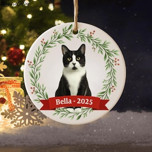 Personalized Cat Photo Christmas Ornament, Custom Cat Ornament, Cat Lovers Gift, Pet Memorial Keepsake, New Cat Gift, Cat Keepsake Gift
