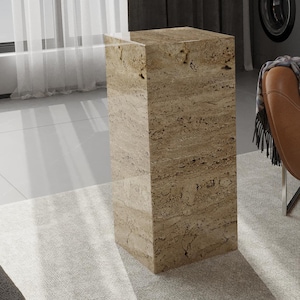 Beige Marble Plinth Cube Table, Rustic Travertine Nightstand, Stone End Table, Cube Coffee Table, Beige Travertine Bedside Table,