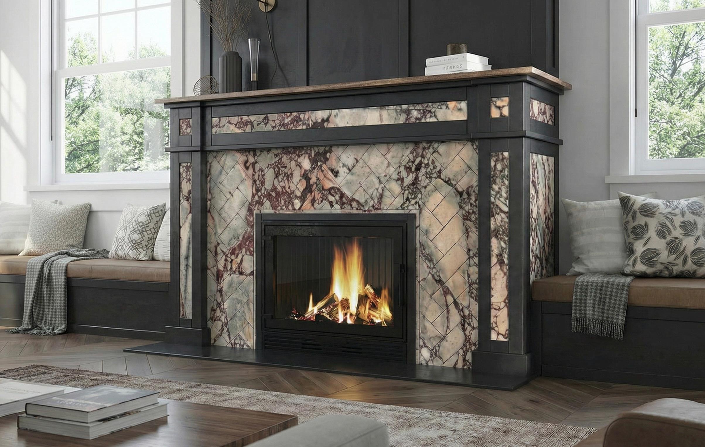 Custom Calacatta Viola Marble Fireplace Surround - Herringbone Tile ...