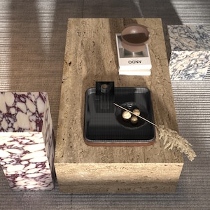 Marble Plinth Viola Cube Travertine block Center table, Calcatta Gray Coffee table, Minimalist Decor for living room Pedestal Coffee Tables
