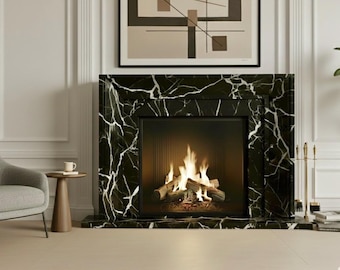 Custom Black Marble Fireplace Surround Handcrafted Mantel Stone Fireplace Suite for Luxury Home Decor