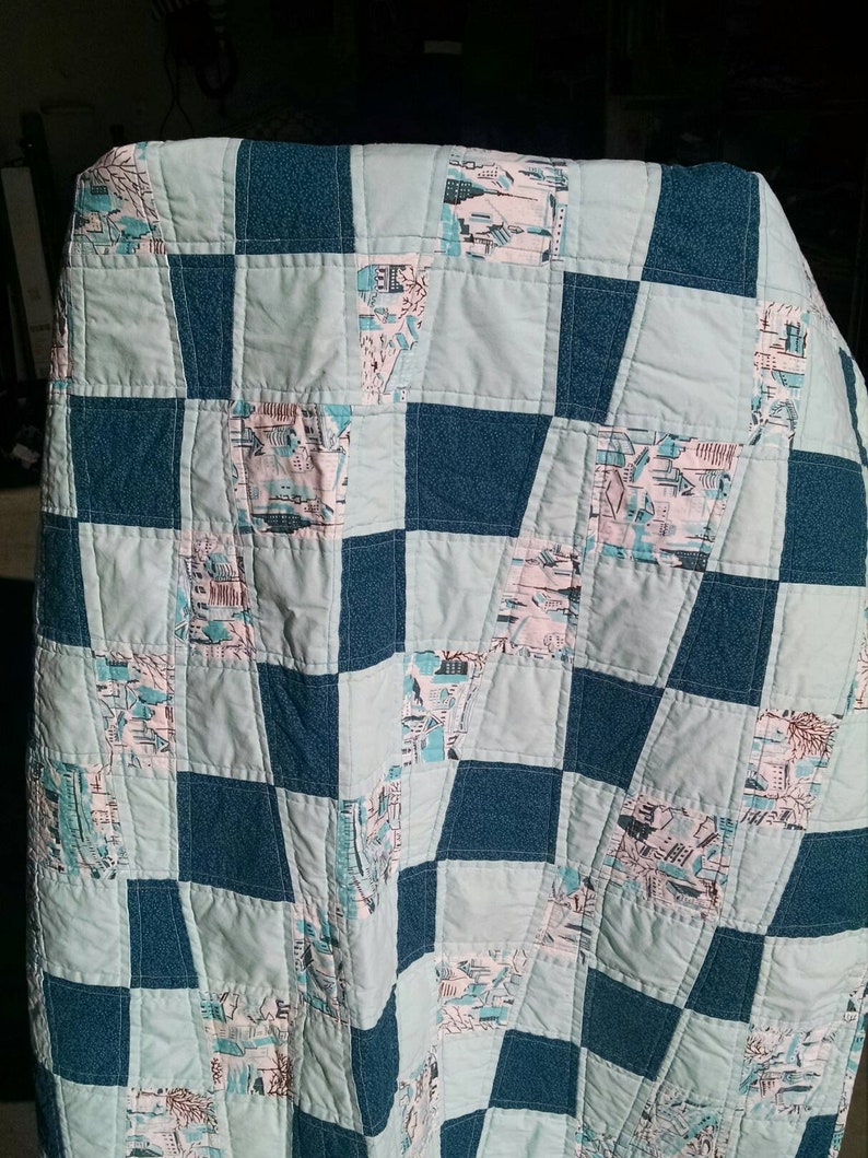 Blue green city quilt