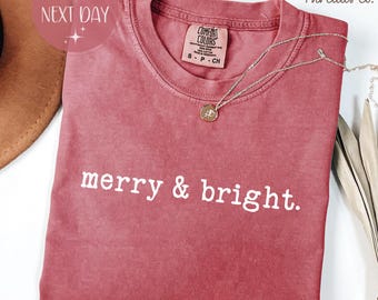 Merry & Bright Christmas T-Shirt, Retro Holiday Tee, Festive Christmas Shirt