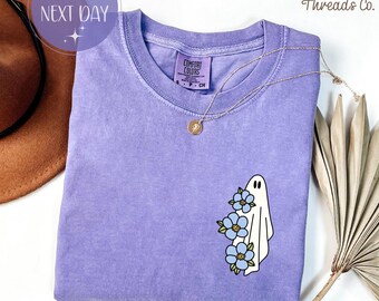 Floral Ghost Sweatshirt: Comfort Colors Halloween Sweater