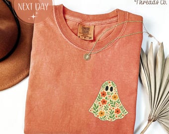 コンフォートカラーズ フローラルゴーストTシャツ、ハロウィンTシャツ