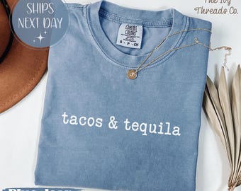Camiseta de Tacos y Tequila con Colores Cómodos, Divertida Camiseta para Beber