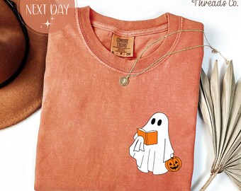 Comfort Colors Ghost Reading Book Halloween T-Shirt