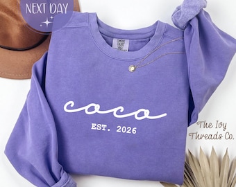Sudadera Coco de Comfort Colors, Sudadera Coco EST 2025, Regalo personalizado para la abuela, Regalo a medida para la abuela, Suéter para la abuela, Nana Crew