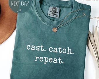 Comfort Colors Fishing T-Shirt, Cast Catch Repeat, Gift for Angler