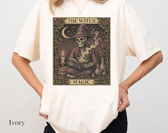 Comfort Colors Witch Tarot Card Shirt, Gothic Skeleton Tee