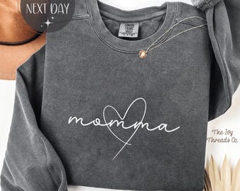 Sweat-shirt pour maman Comfort Colors : inscription coeur, cadeau pour une nouvelle maman