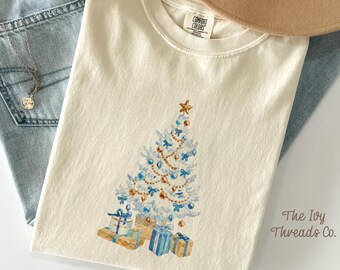 Comfort Colors Snow Christmas Tree Shirt, Cozy Holiday Sweatshirt for Winter Season
