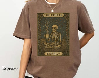 Comfort Colors Coffee Tarot Card Shirt, Spooky Skeleton Tee