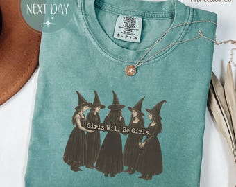 Mädchen werden Mädchen Hexe Shirt, Komfort Farben Vintage Halloween Tee sein
