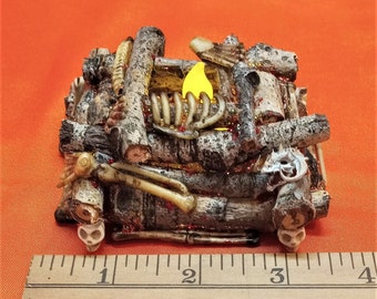 Halloween Witch Fire, Grizzly Campfire, Tabletop, Flickering Battery Flame, Bones, Skulls, Skeletons, Light Up Your Indoor Spooky Displays