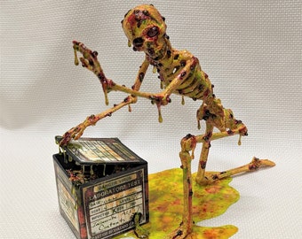 Halloween Tabletop Décor, Skeleton In Toxic Waste, Dripping Sores, Hazardous Wastes, Zombie Skeletons, Handmade, Lighted Party Centerpiece