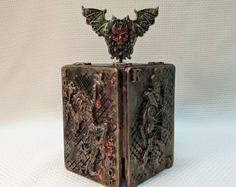 Halloween Devil's Royal Flush, King Queen Jack Joker of Skeletons, Creepy Décor Accent, Hell's Playing Cards, Desk or Tabletop Cube Display