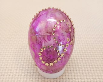 Jeweled Fuchsia Pink Easter Egg, Gift Box, Persian Wedding Egg with Rhinestone Jewels, Collectible, Special Gift Box, Handmade, Hand Inked