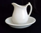 Mellor Taylor and Company Stone China, Small Pitcher and Bowl, Granite China, Ironstone China, Antique White, 19th Century Stoneware c.1800s
