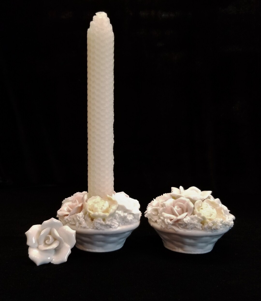 Ardalt Porcelain Floral Candle Holders, Set of Two, Pastel Flowers